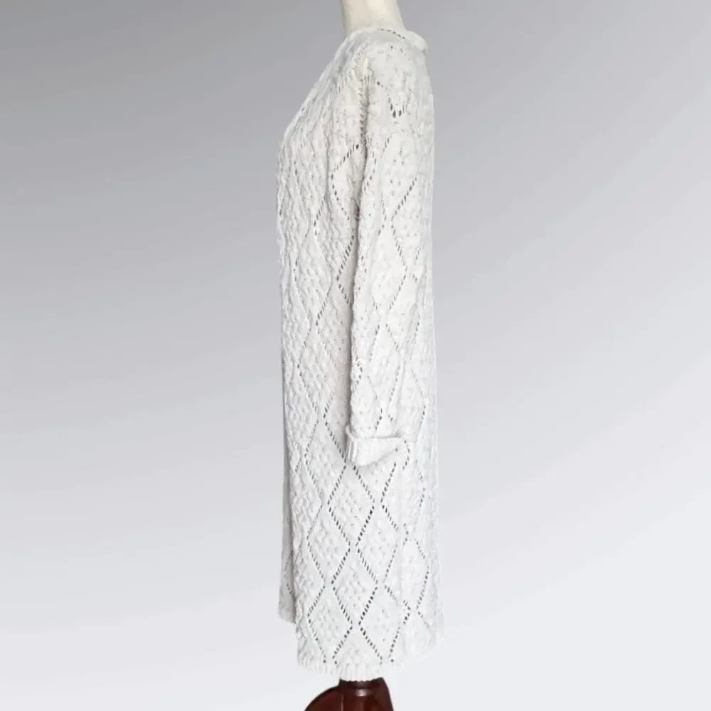 Moon & Madison Boho Chenille Open Knit Long Cardigan Cream, Women’s XS - Picture 4 of 10